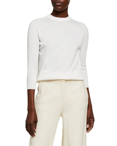 Shop Loro Piana 3/4-sleeve Cashmere Featherweight Sweater In White