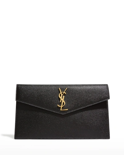 Shop Saint Laurent Uptown Ysl Pouch In Grained Leather In Black