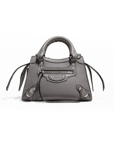 Shop Balenciaga Neo Classic City Mini Grained Leather Satchel Bag In Dark Grey
