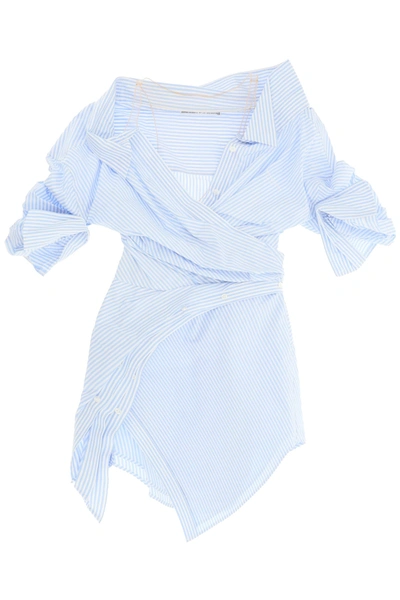 Shop Alexander Wang Wrap Mini Dress In Oxford Stripe (light Blue)