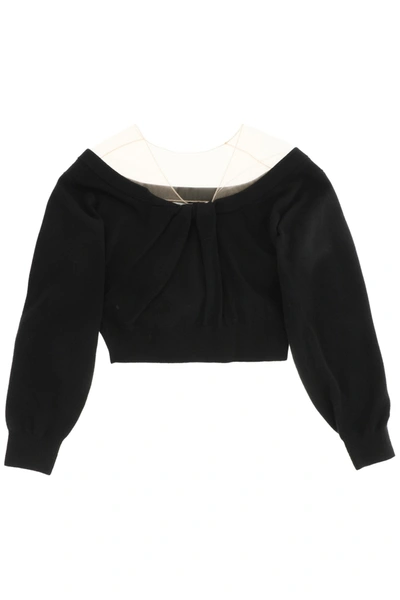 Shop Alexander Wang Cropped Sweater With Tulle In Black (black)