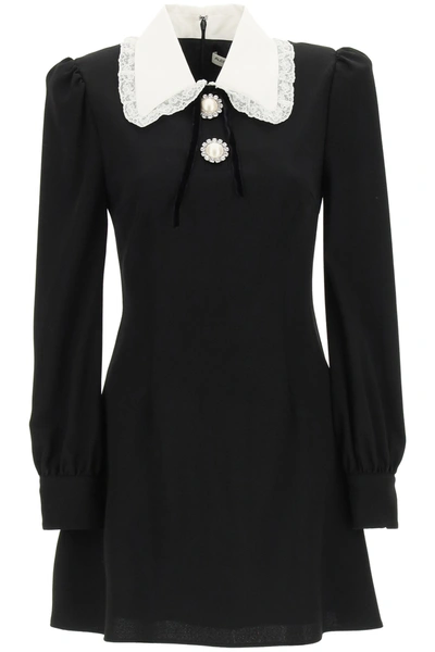 Shop Alessandra Rich Wool Crepe Mini Dress In Black (black)