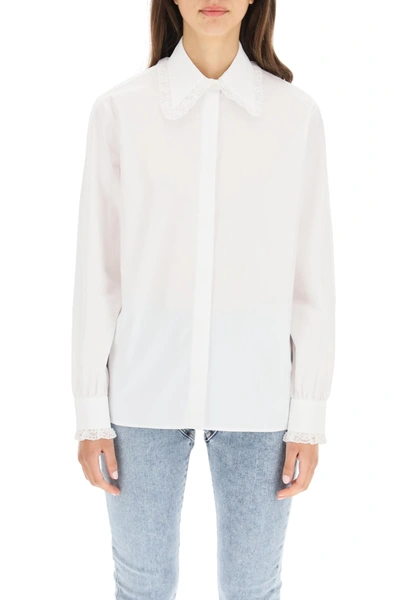 Shop Alessandra Rich Lace Trimmed Shirt In White (white)