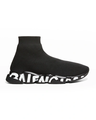 Shop Balenciaga Men's Speed Graffiti Sneakers In 1015 Black/white