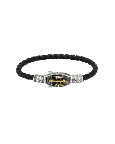 Shop Konstantino Men's Leather Two-tone Trident Bracelet In Black