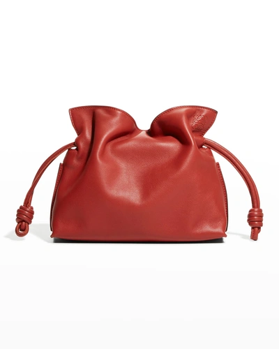 Shop Loewe Flamenco Mini Napa Drawstring Clutch Bag In Burnt Red