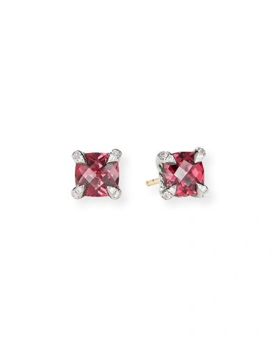 Shop David Yurman Chatelaine Stud Earrings With Gemstsones And Diamonds In Silver, 6mm In Rhodalite Garnet