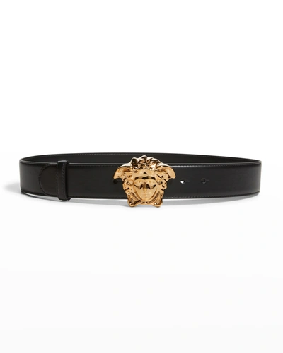 Shop Versace La Medusa Buckle Leather Belt In Black- Gol