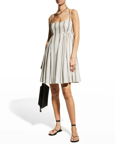 Shop Rebecca Taylor Stripe Cotton Empire Dress In Grey Muslin Combo