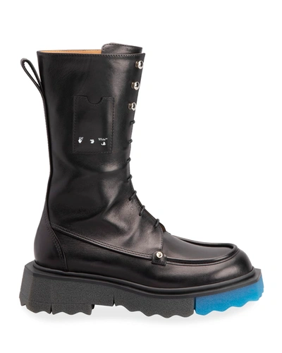 Shop Off-white Napa Leather Sponge-sole Combat Boots In Blackno Color