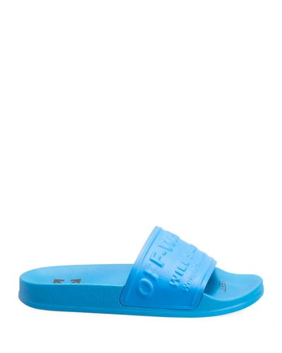 Shop Off-white Logo Flat Pool Slide Sandals In Blueno Color