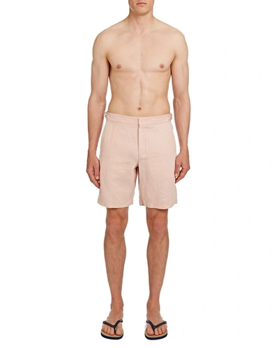Shop Orlebar Brown Men's Norwich Solid Linen Shorts In Blossom