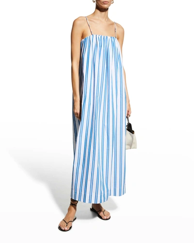 Shop Ganni Striped Cotton Coverup Dress In Daphne