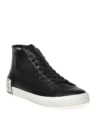 Shop Moschino Men's Logo Leather High-top Sneakers In Black