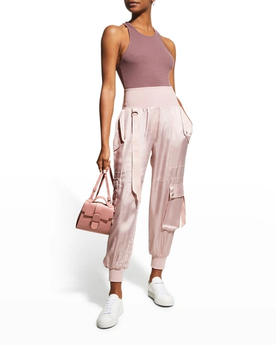 Shop Cinq À Sept Harmony Satin Cargo Jogger Pants In Rose Clay