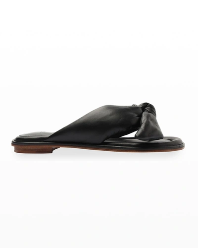 Shop Alexandre Birman Clarita Puffy Calfskin Bow Sandals In Black