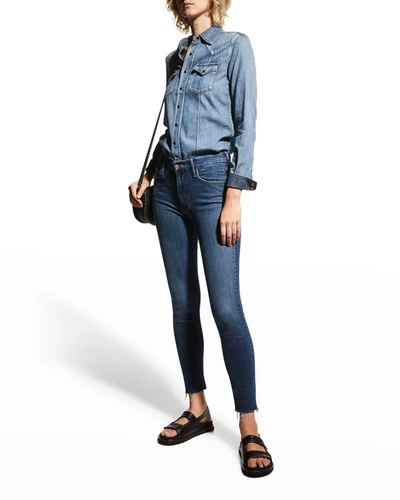 Shop Mother The Looker Ankle Fray Skinny Jeans In Hot Springs