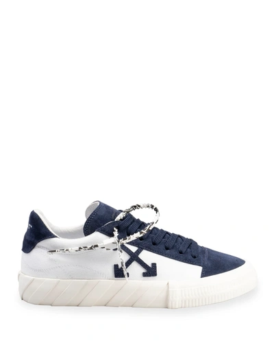 Shop Off-white Suede & Canvas Vulcanized Low-top Sneakers, Navy In Whitenavy