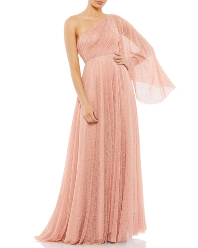 Shop Mac Duggal One-sleeve Grecian Lace Gown In Salmon