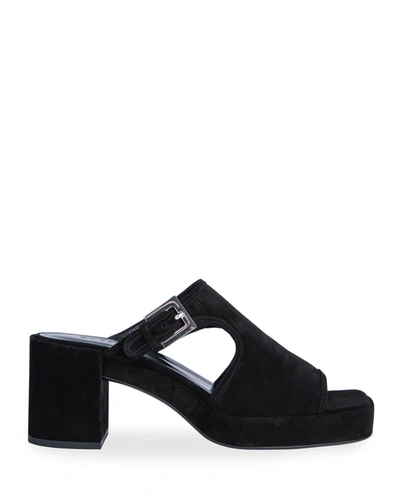 Shop By Far Melba Suede Slide High-heel Sandals In Black