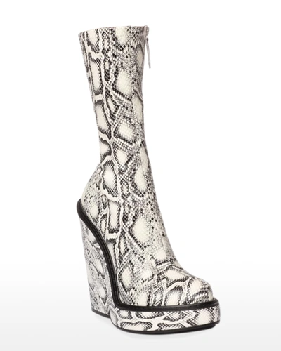 Shop Givenchy Snake-print Wedge Platform Booties In Stone Grey
