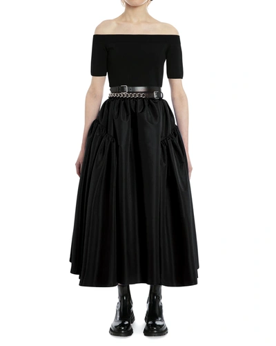 Shop Alexander Mcqueen Gathered Volume Midi Skirt In Black