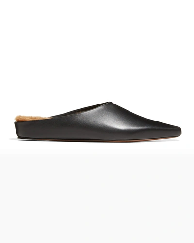 Shop Neous Alba Leather Shearling Slipper Mules In Black