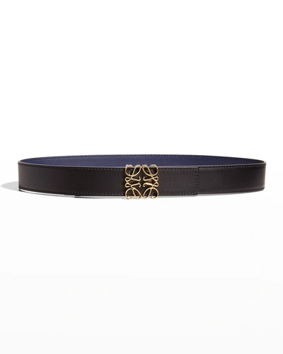 Shop Loewe Anagram Leather Belt In Tan Black Gold