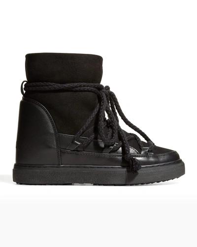 Shop Inuikii Classic Mixed Leather Wedge Snow Booties In Black