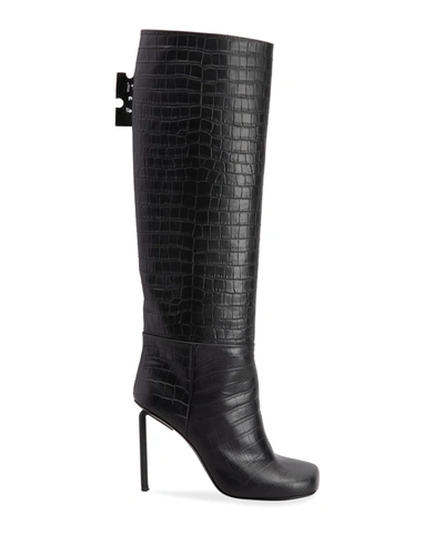 Shop Off-white Allen Croc-embossed Tall Stiletto Boots In Blackno Color
