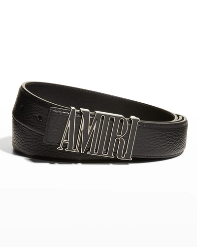 Shop Amiri Men's Enamel-logo Leather Belt In 001 Black