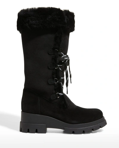LA CANADIENNE ZANABEL SUEDE SHEARLING LACE-UP BOOTS PROD243960145