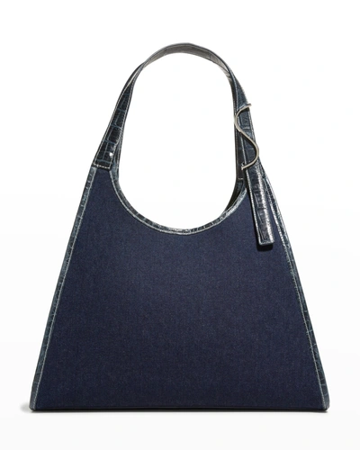 Shop Staud Rey Denim Shoulder Tote Bag In Denim Blue