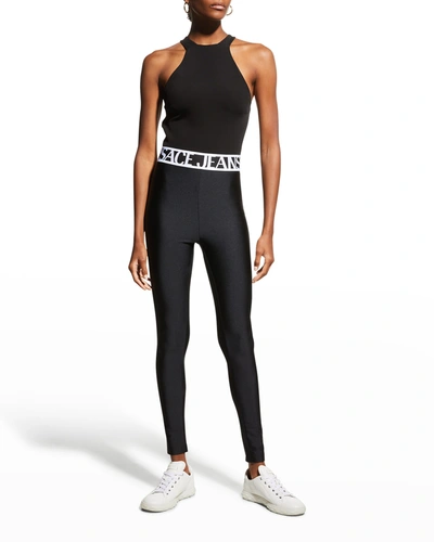 Shop Versace Jeans Couture Logo Waistband Leggings In Nero
