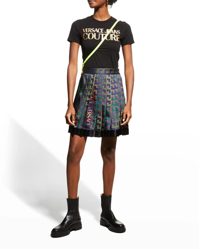Shop Versace Jeans Couture Foil Logo Jersey T-shirt In Nero Oro