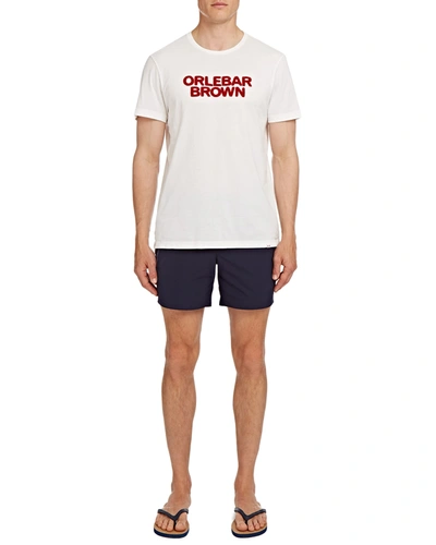 Shop Orlebar Brown Men's Sammy Towelling-logo T-shirt In Cloud/rescue Red