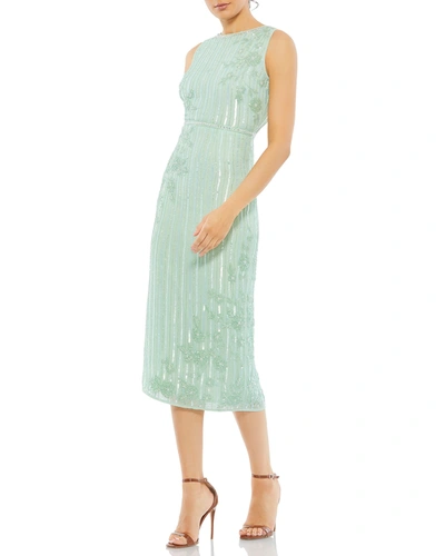 Shop Mac Duggal Novelty Sequin Sleeveless Midi Dress In Seafoam