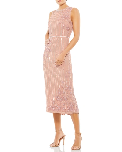 Shop Mac Duggal Novelty Sequin Sleeveless Midi Dress In Rose