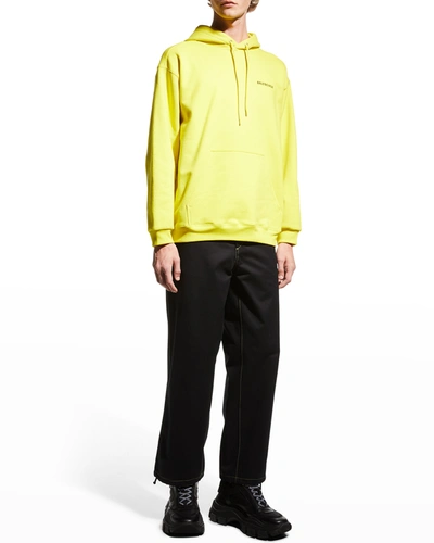 Shop Balenciaga Men's Terry Logo Pullover Hoodie In Yellow/bla