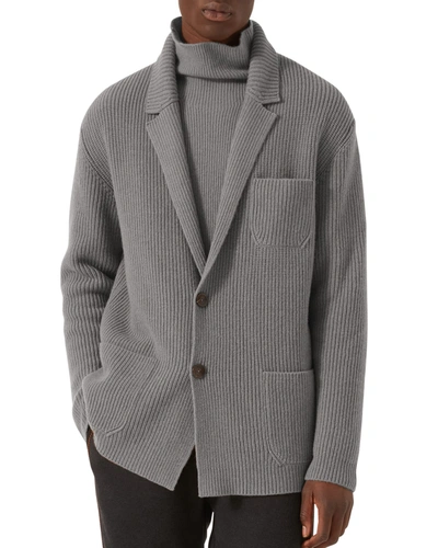 Shop Agnona Men's Ribbed Cashmere Jacket In Flannel Grey