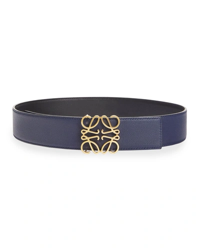 Shop Loewe Anagram Leather Belt In Black Navy Gold