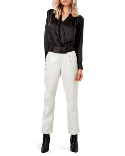 Shop As By Df Crema Long-sleeve Satin Blouse In Black
