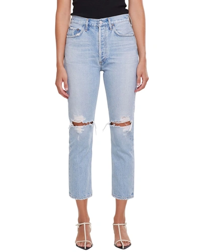 Shop Agolde Riley High-rise Straight Crop Jeans In Clear Skies