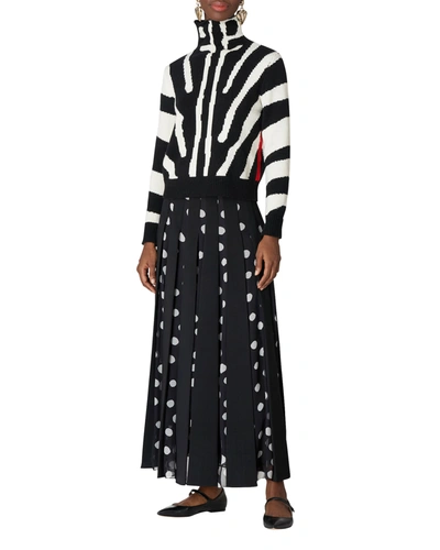 Shop Carolina Herrera Polka Dot Paneled Midi Skirt In Blackwhite