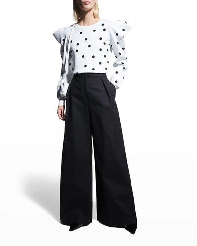 Shop Carolina Herrera Pleated Wide-leg Cotton Pants In Black