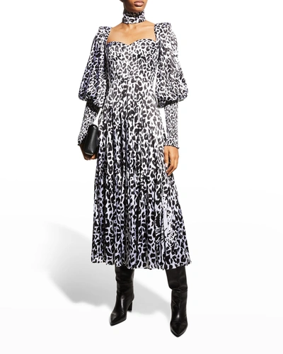 Shop Alex Perry Addilyn Leopard-print Satin Midi Dress In Leopard Print