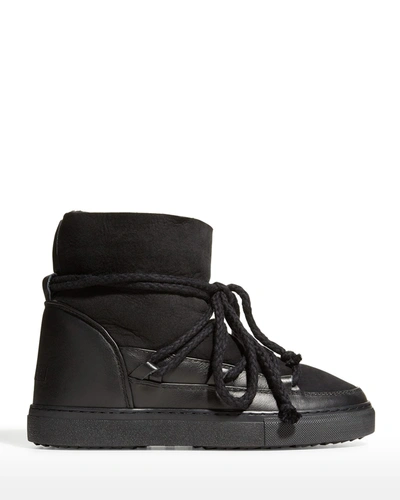 Shop Inuikii Classic Mixed Leather Shearling Snow Booties In Black