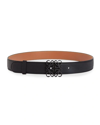 Shop Loewe Tonal Anagram Leather Belt In Black
