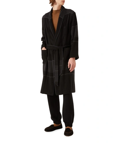 Shop Agnona Cashmere Check Long Robe In Darkest Grey