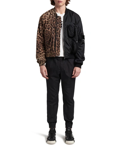 Shop Dolce & Gabbana Men's Leo/solid Spliced Jacket In Blkleo